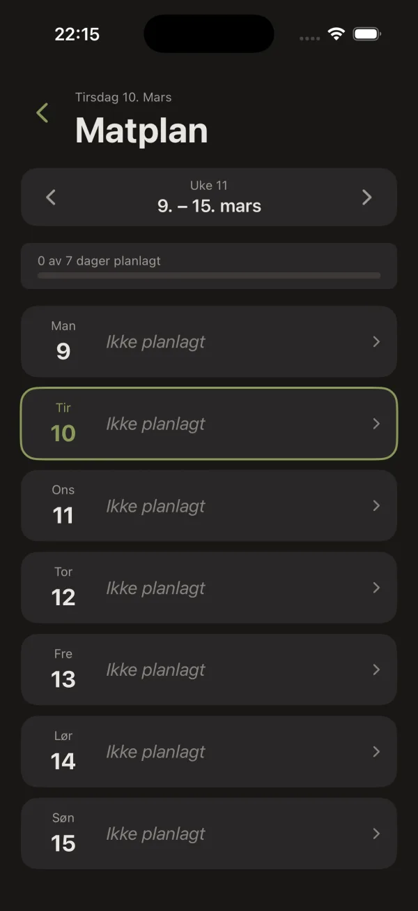 Ukentlig matplan