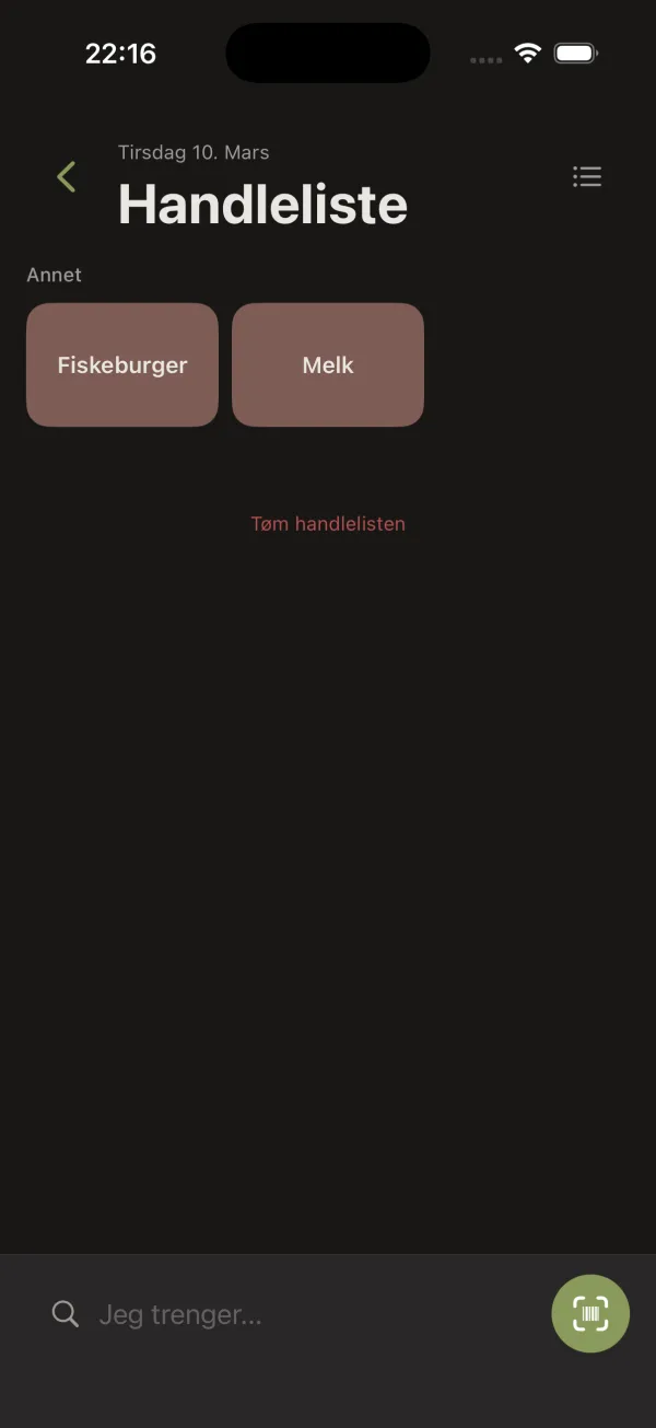 Handleliste med varer